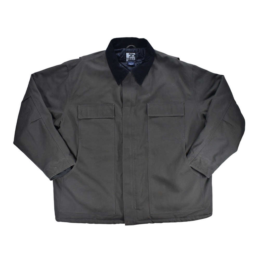 Raw Blue Mens Canvas Work Jacket Gray Corduroy Collar Quilted Lined 3XL RN103107